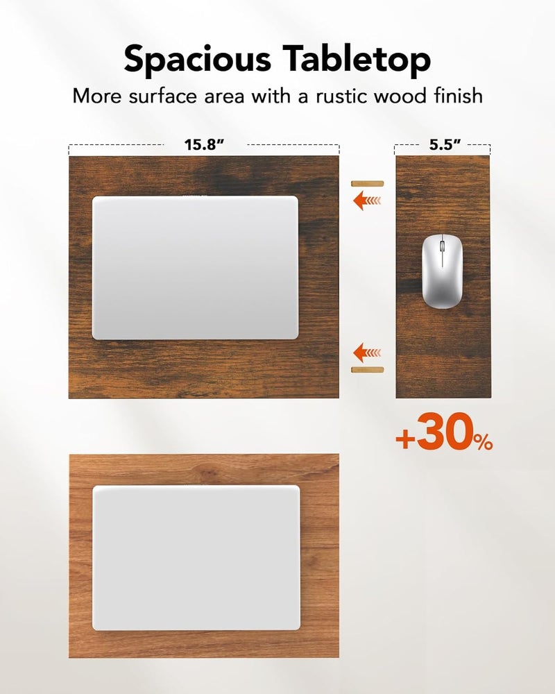 Pipishell C-Shaped Side Table, C Table for Sofa with Two-Piece Desktop & Metal Frame, Large Surface End Table for Living Room, Bedroom, Bedside, Rustic Design - Image 3